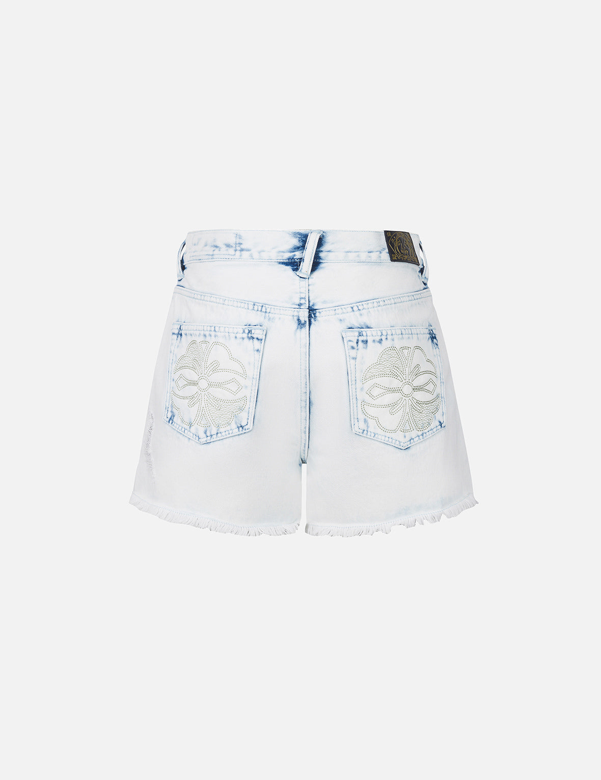 Bleach Washed Kamon Embroidery Regular Fit Denim Shorts